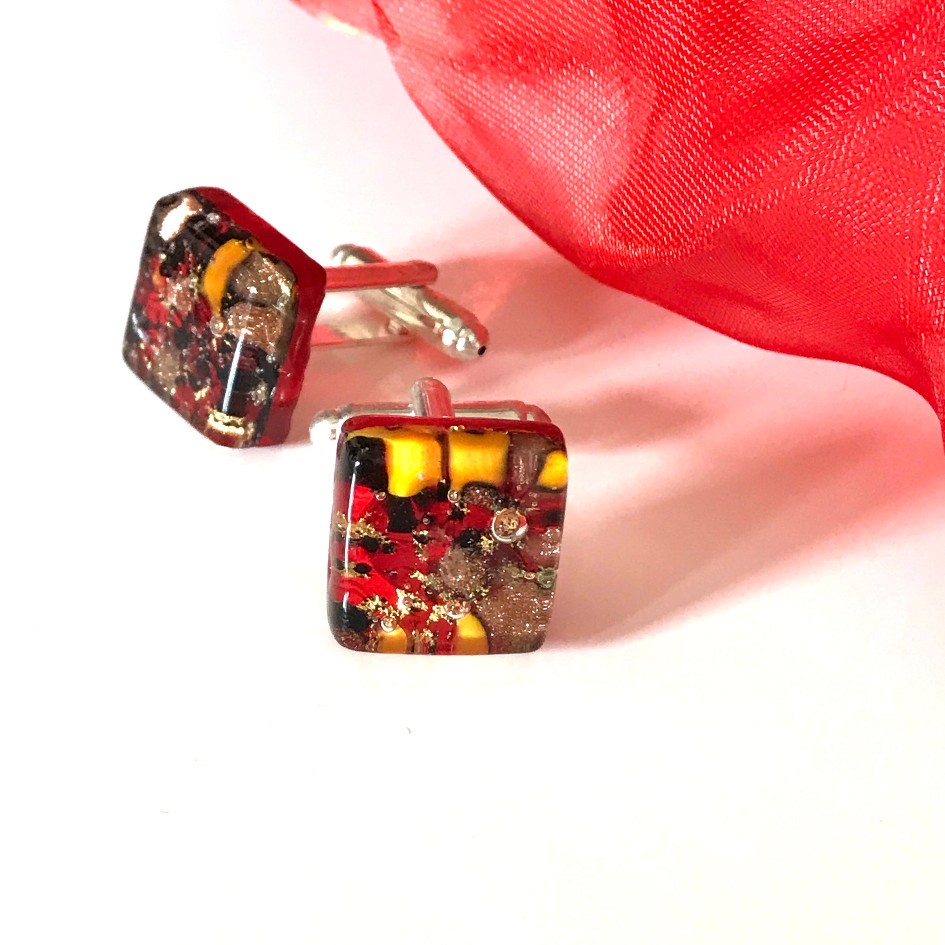 Jewel Red Real Murano Glass Cufflinks