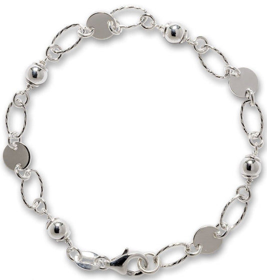 Ladies Sterling Silver Patterned Bracelet Oval And Circle