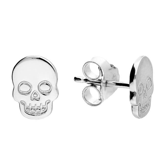 Ladies Sterling Silver Skull Skeleton Head Stud Earrings