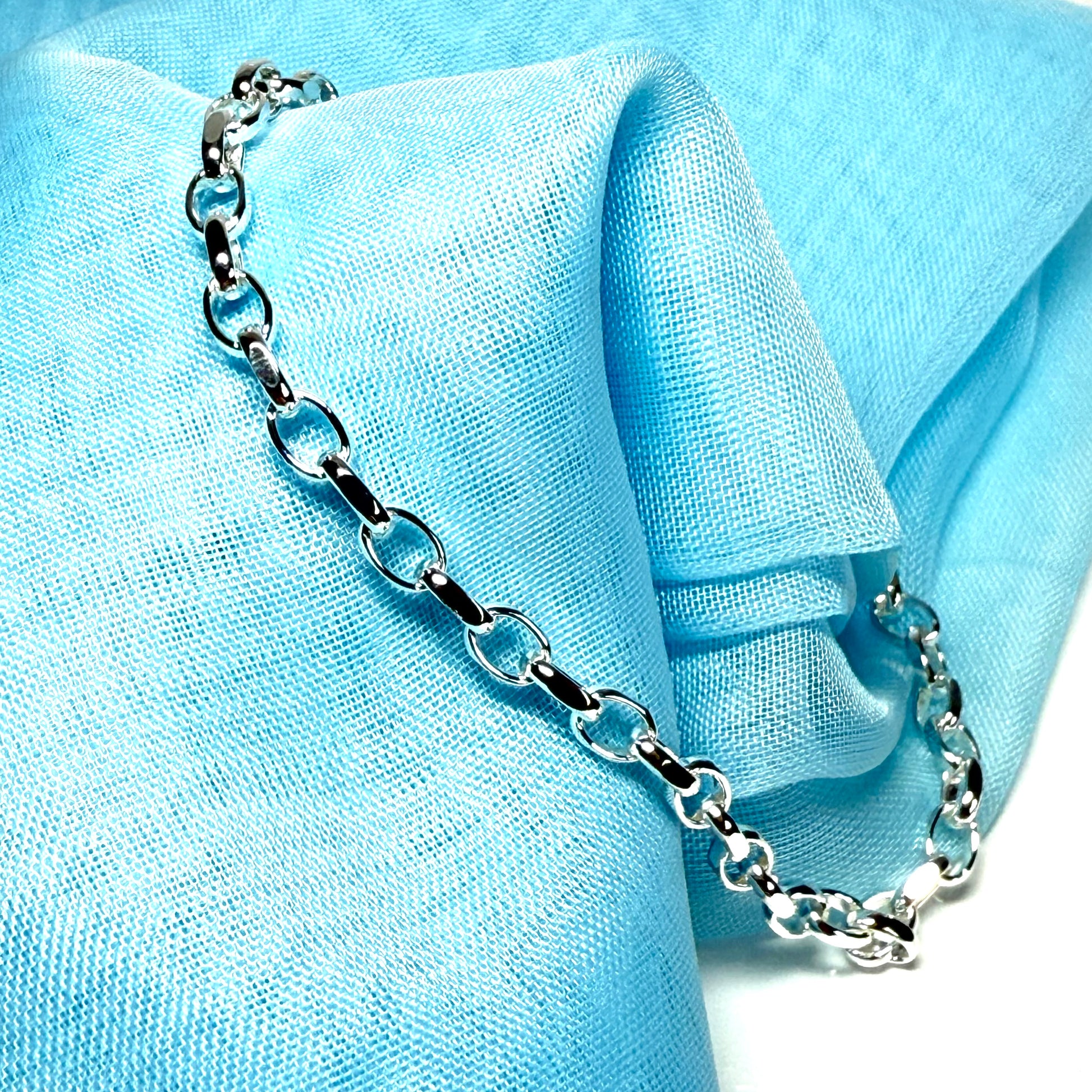 Ladies Solid Sterling Silver Oval Belcher Bracelet