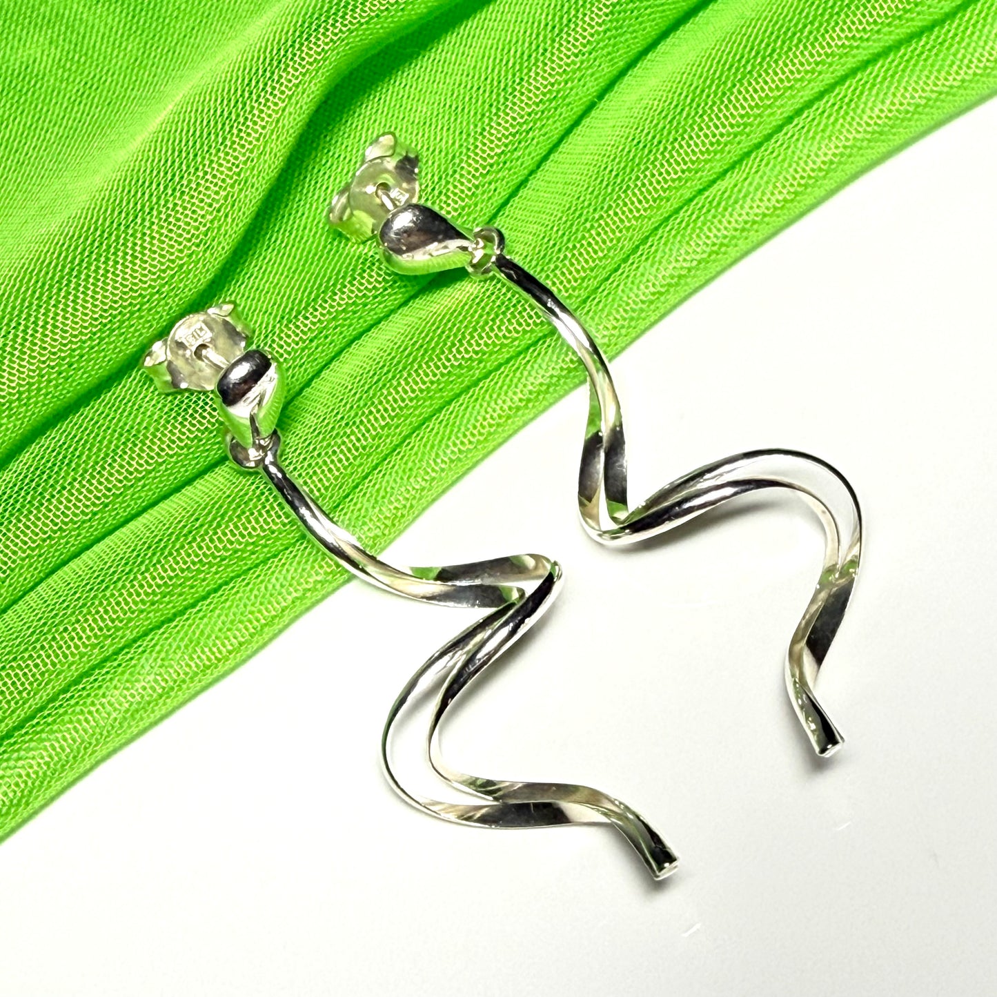 Ladies fancy swirl drop earrings sterling silver