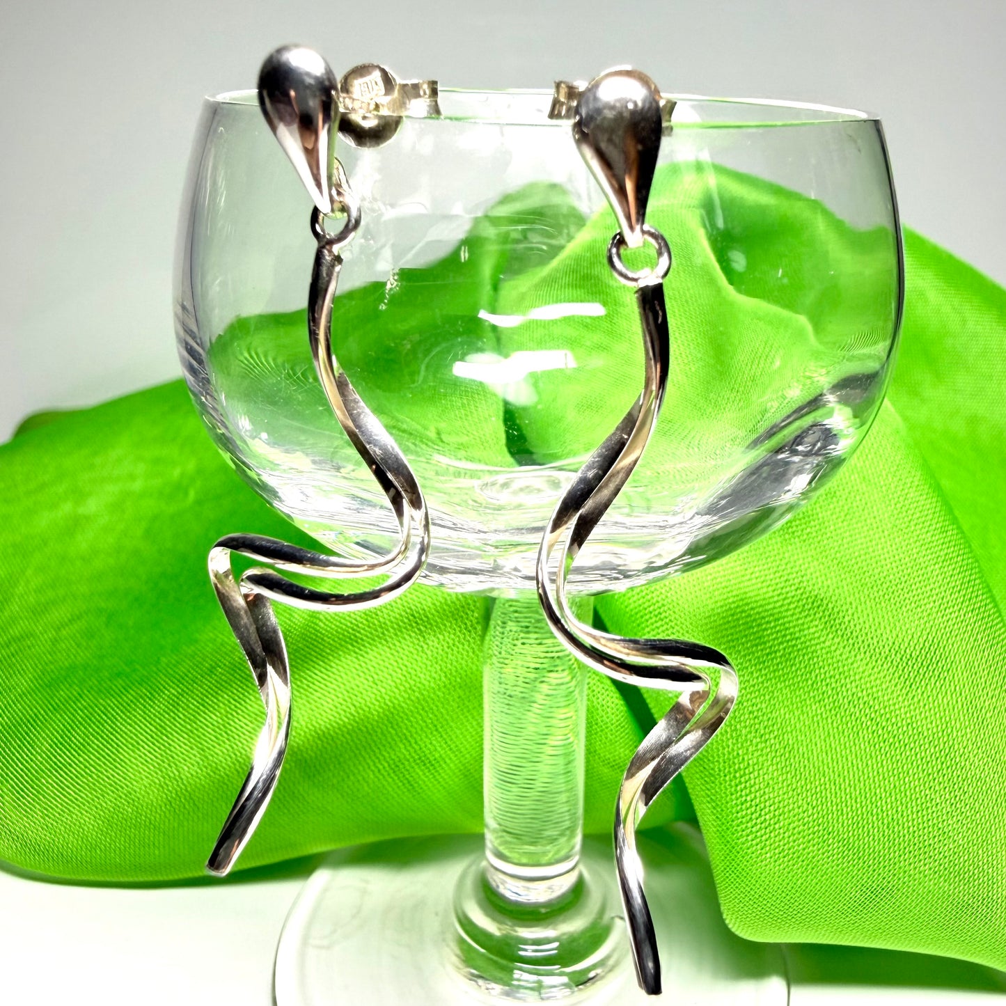 Ladies fancy swirl drop earrings sterling silver