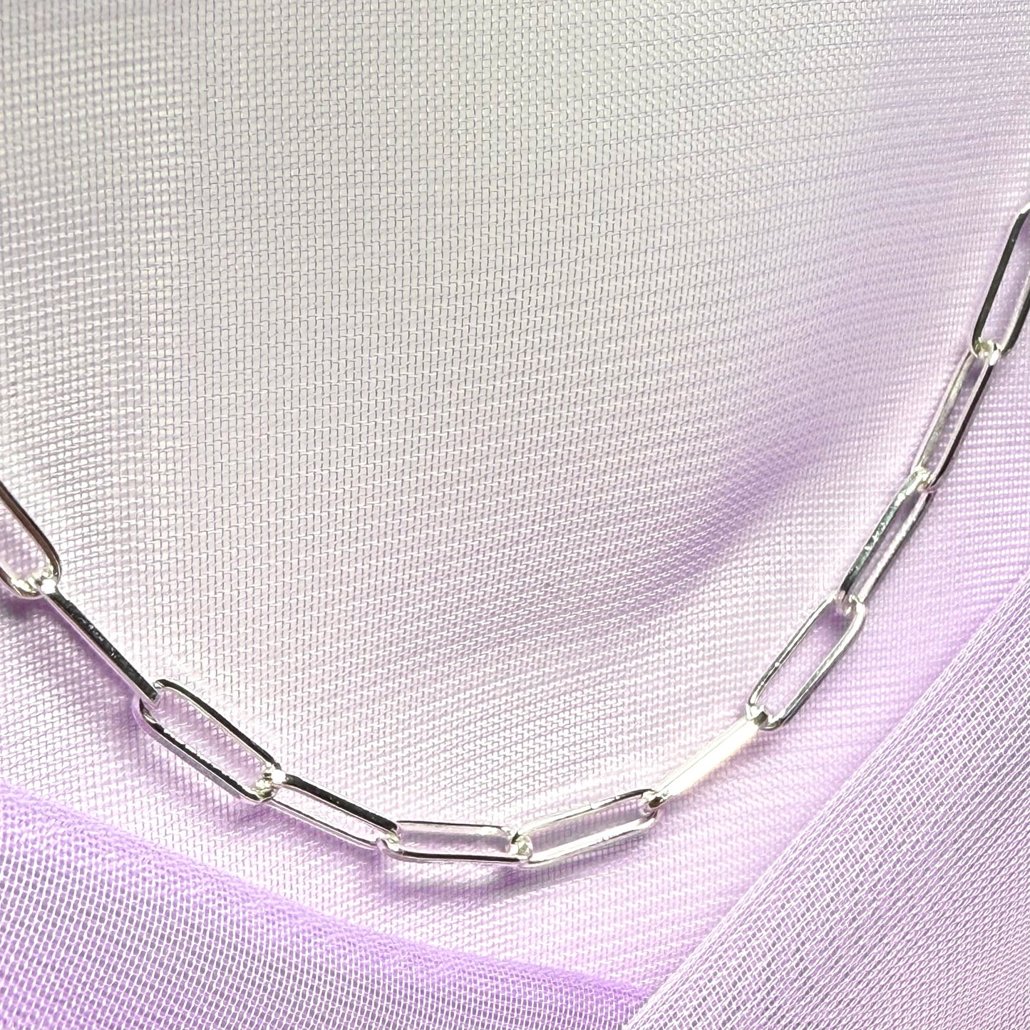 Ladies sterling silver long paper link necklace solid link chain