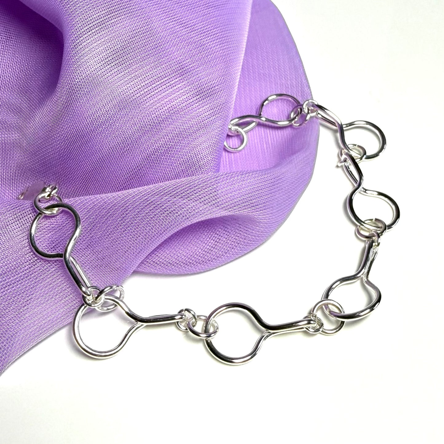Ladies solid bracelet fancy open link twisted sterling silver