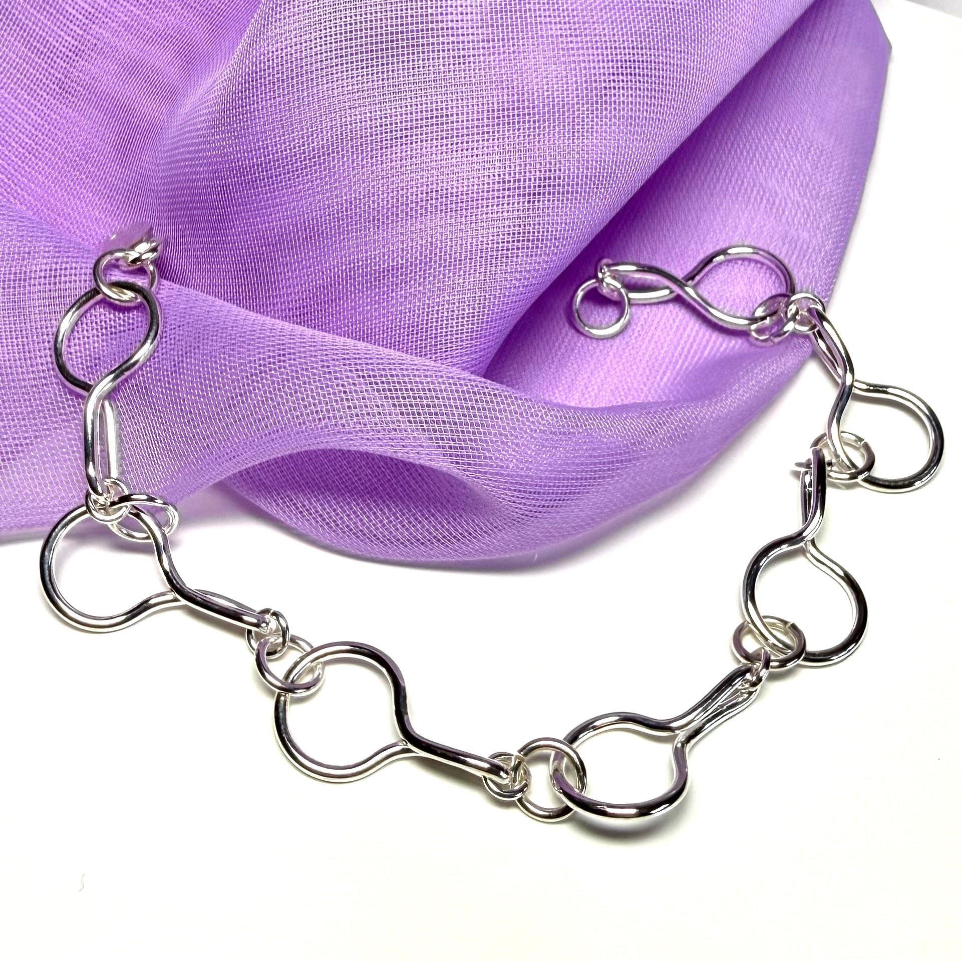 Ladies solid bracelet fancy open link twisted sterling silver