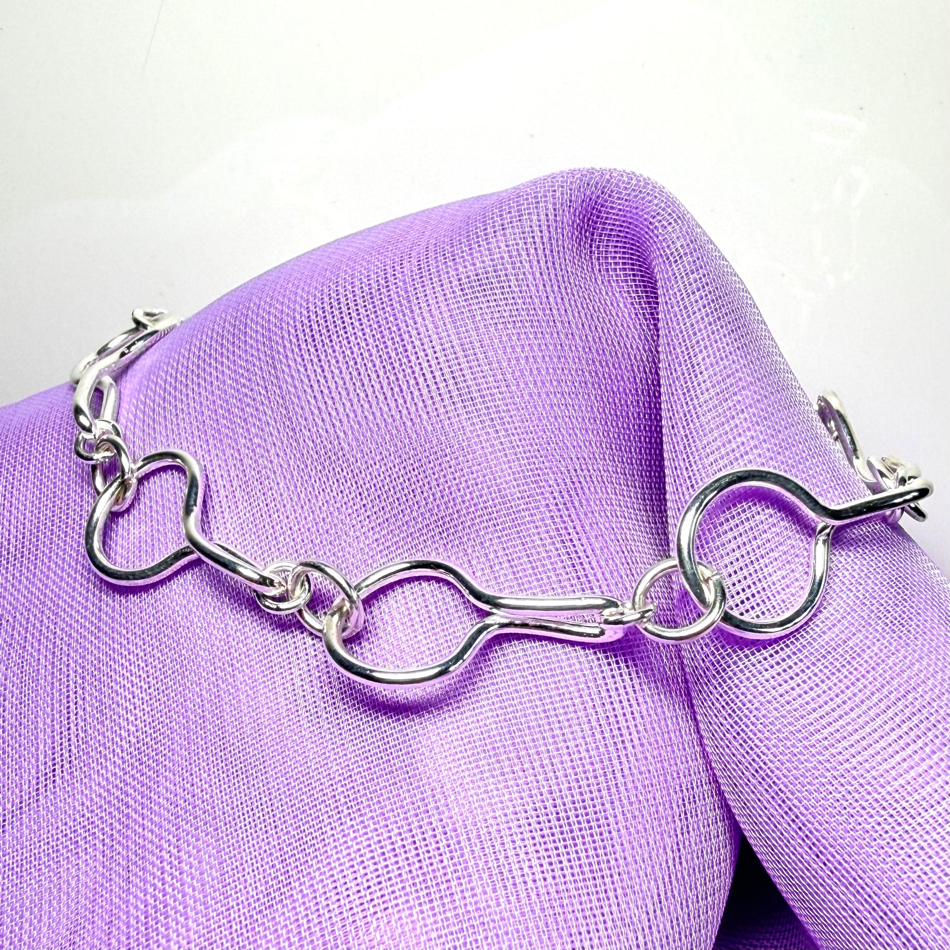 Ladies solid bracelet fancy open link twisted sterling silver