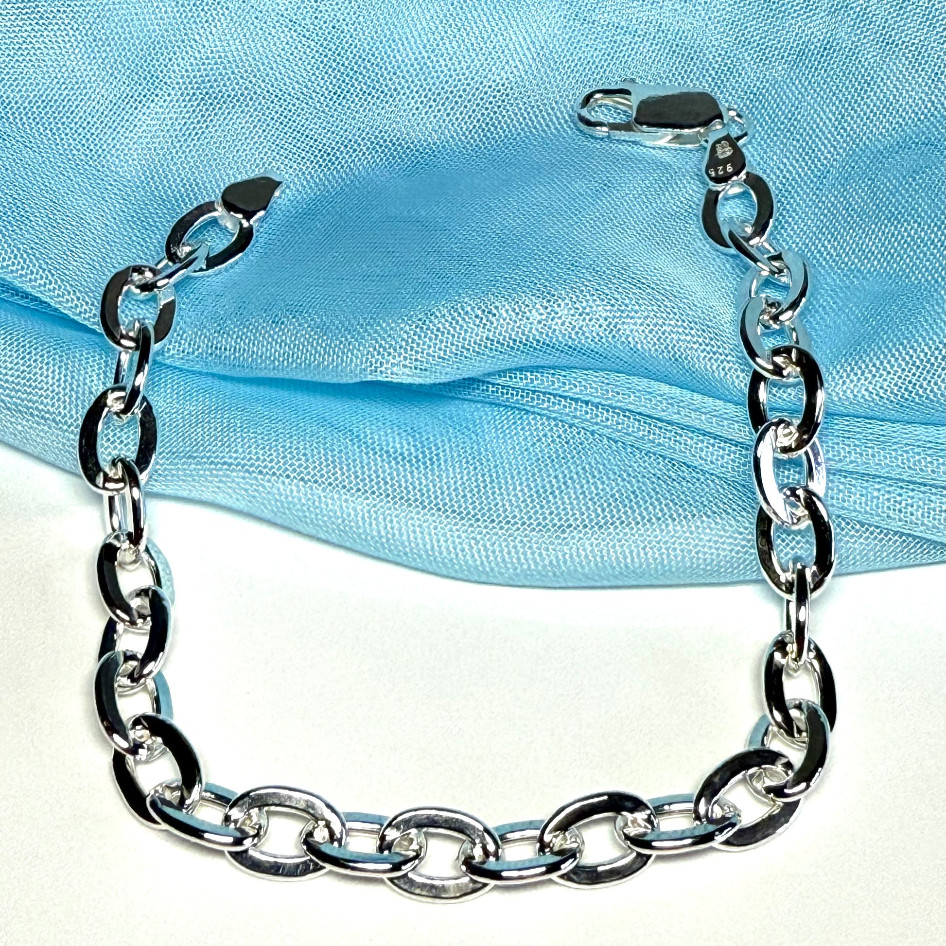 Ladies solid sterling silver oval belcher bracelet