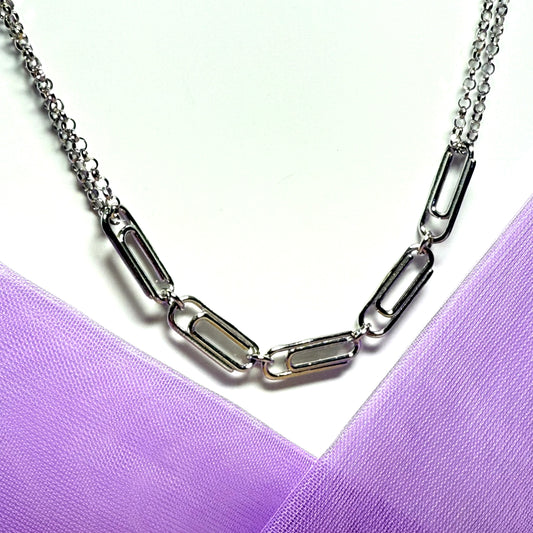 Ladies solid sterling silver fancy paper clip chain necklace