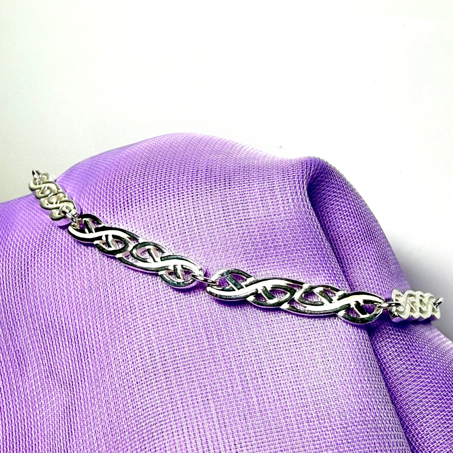 Ladies sterling silver bracelet fancy patterned solid patterned Celtic link
