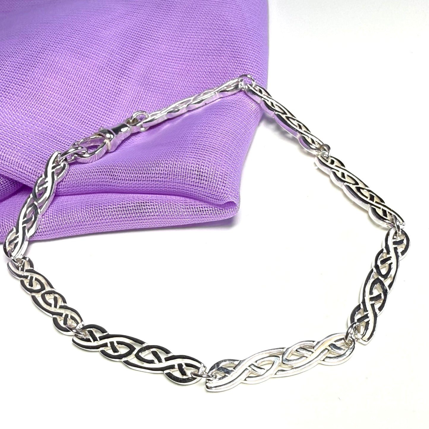 Ladies sterling silver bracelet fancy patterned solid patterned Celtic link