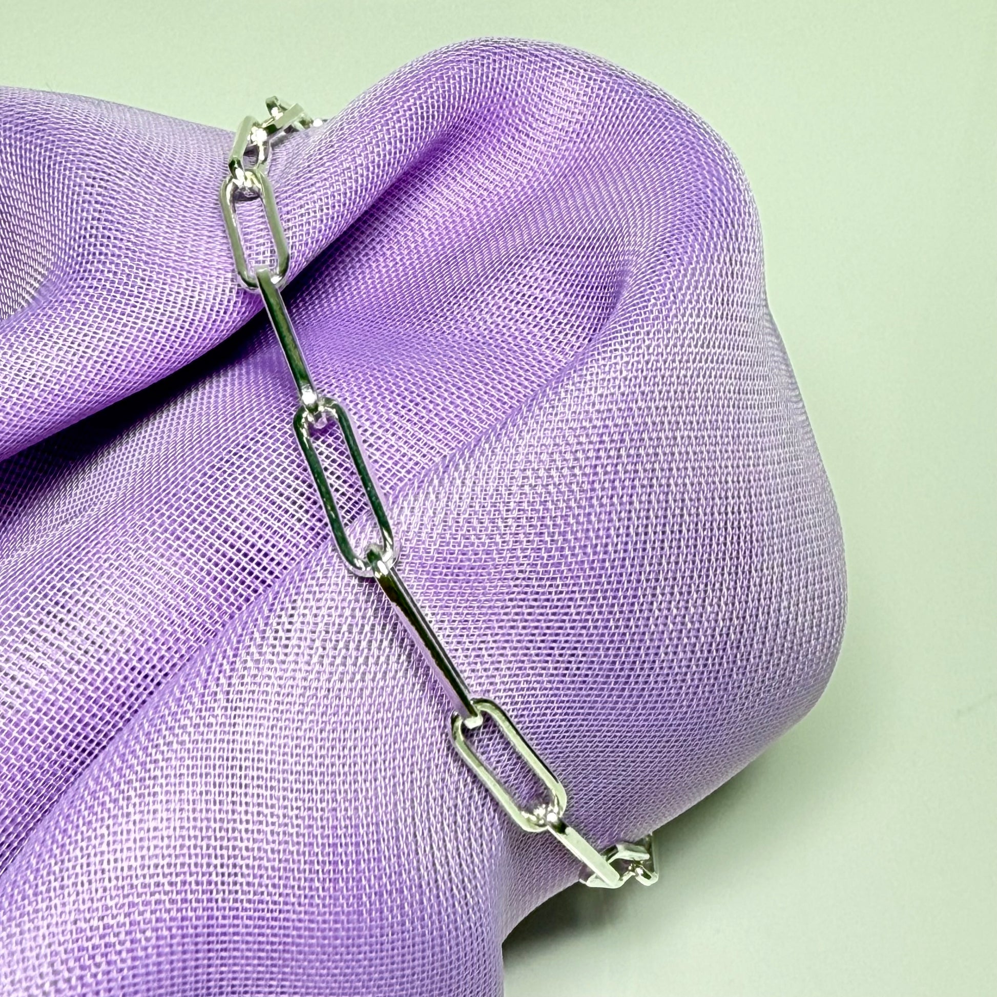 Ladies sterling silver long paperlink bracelet solid link