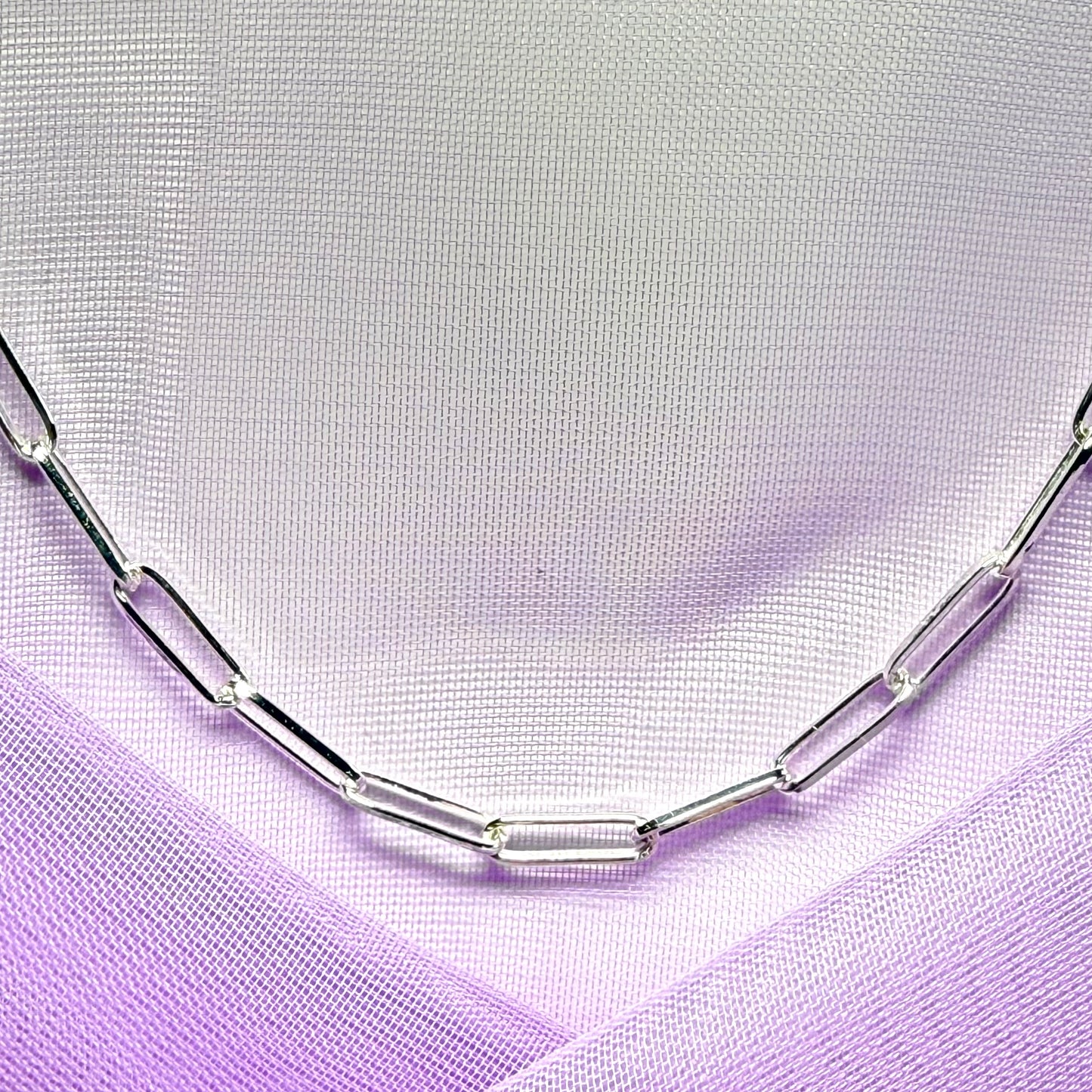 Ladies sterling silver long paper link necklace solid link chain