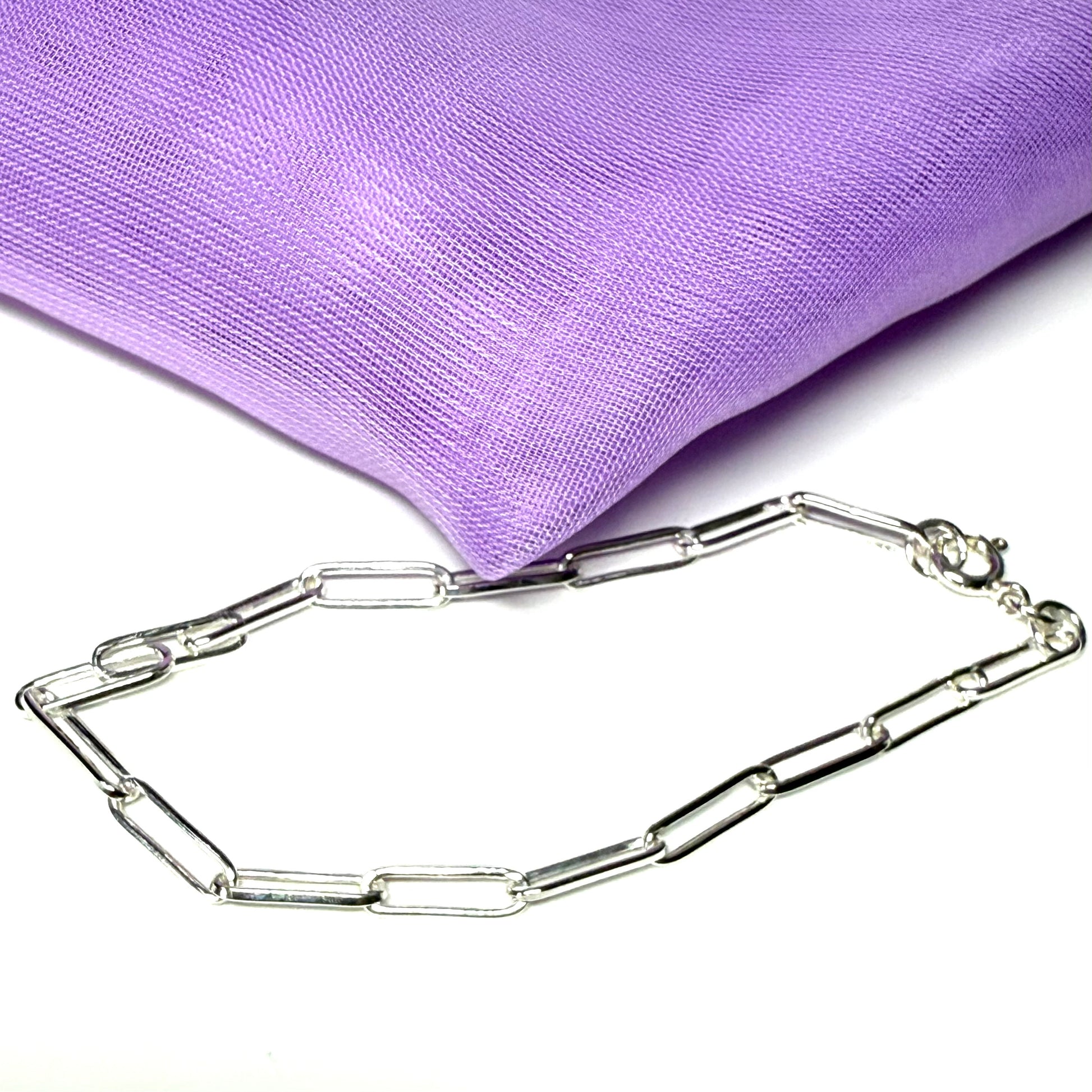 Ladies sterling silver long paperlink bracelet solid link