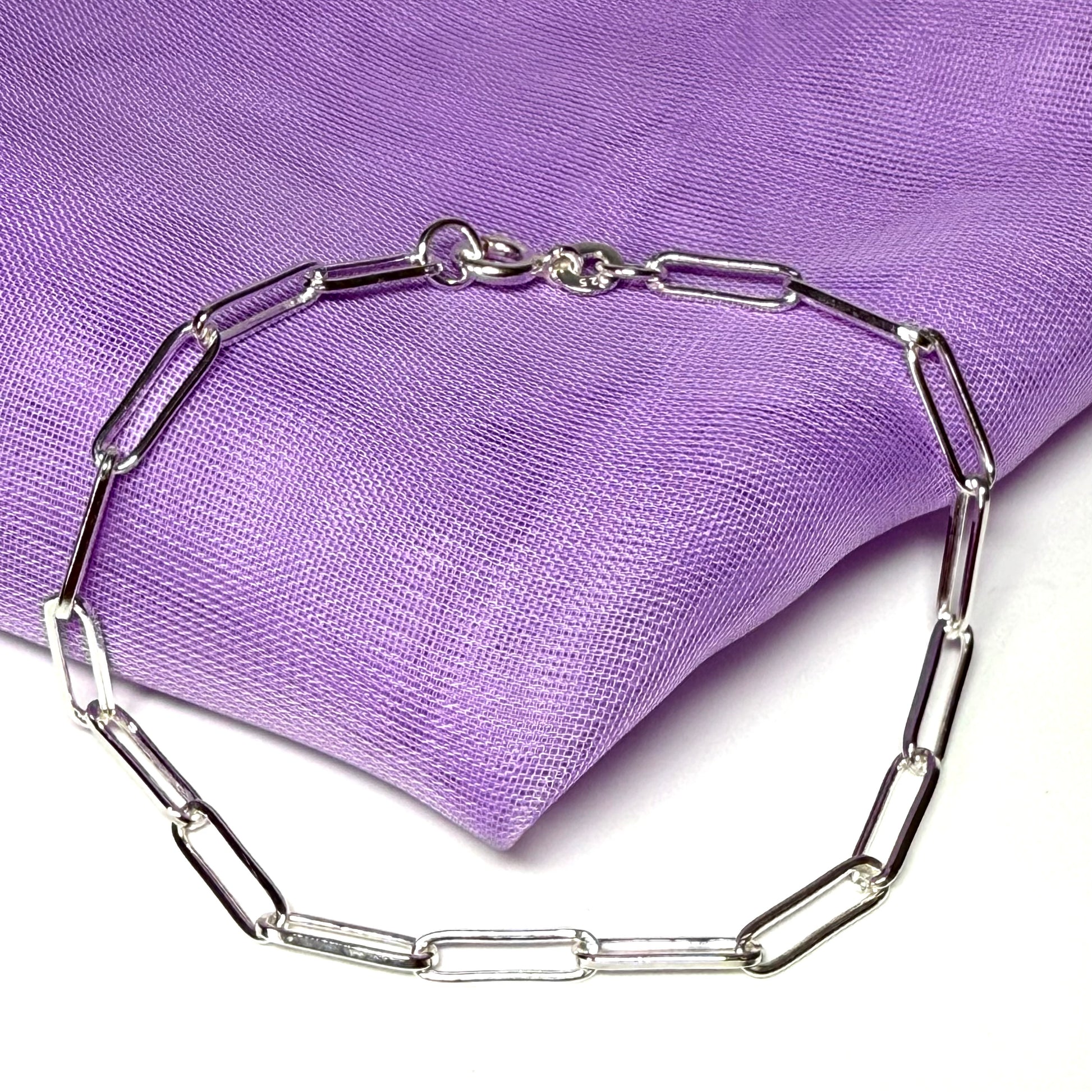 Ladies sterling silver long paperlink bracelet solid link