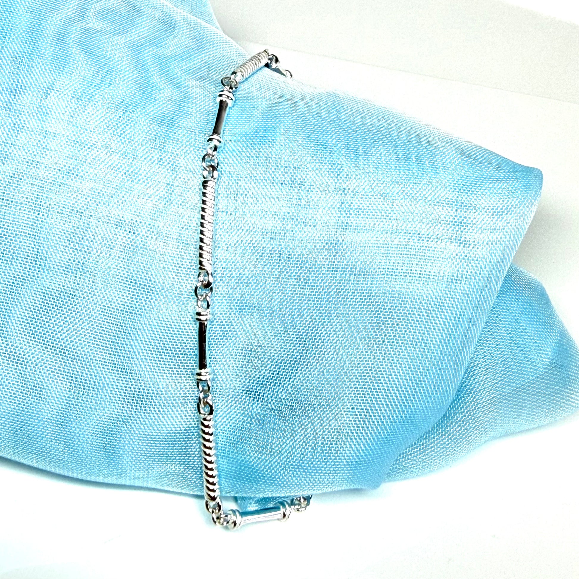 Ladies sterling silver long patterned twisted bracelet or ankle chain solid link