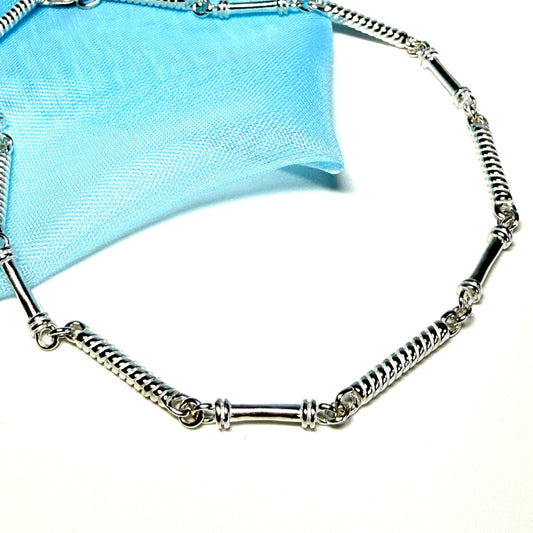 Ladies sterling silver long patterned twisted bracelet or ankle chain solid link