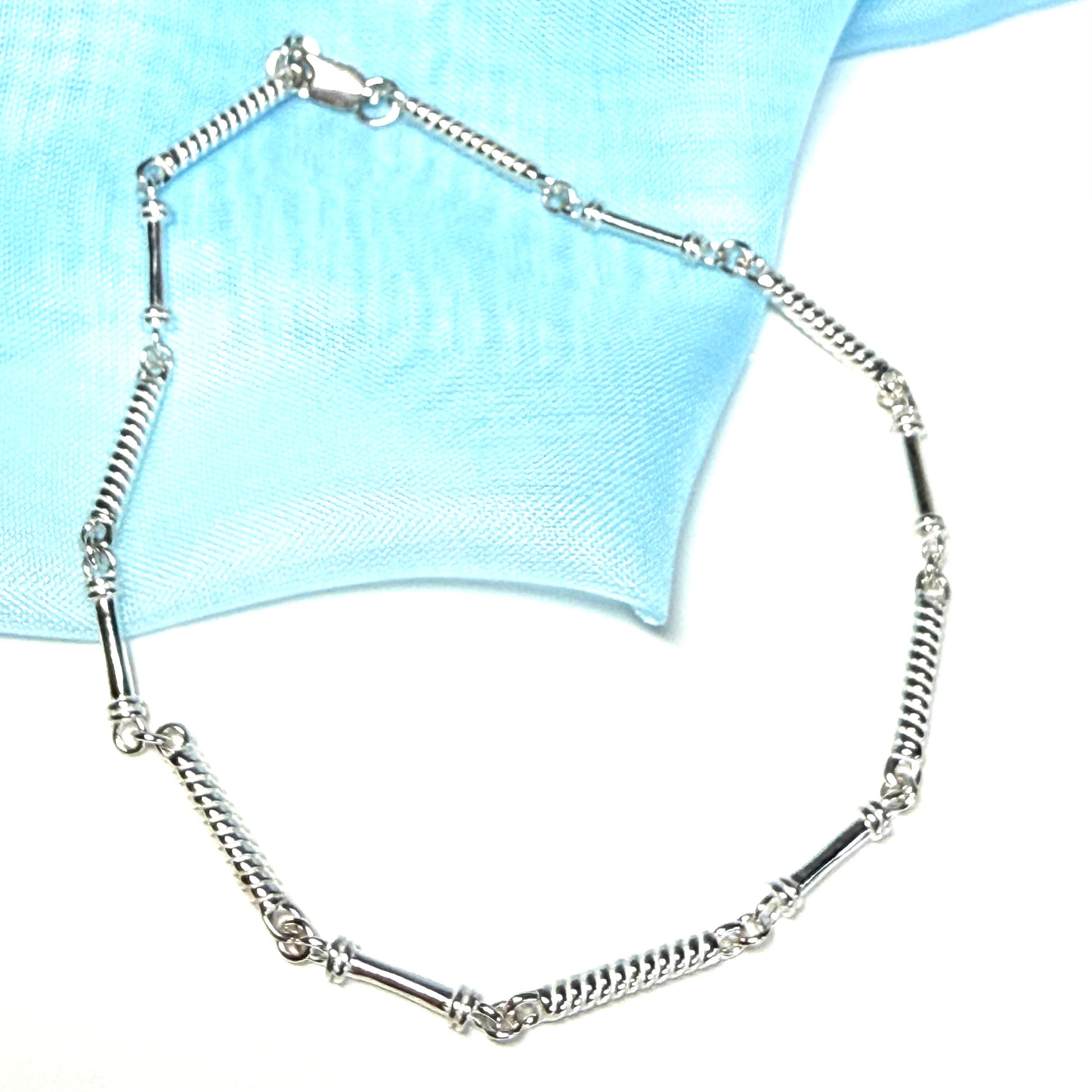 Ladies sterling silver long patterned twisted bracelet or ankle chain solid link