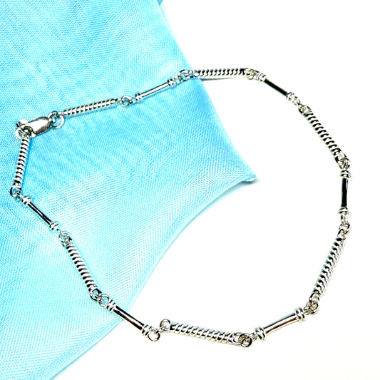 Ladies sterling silver long patterned twisted bracelet or ankle chain solid link