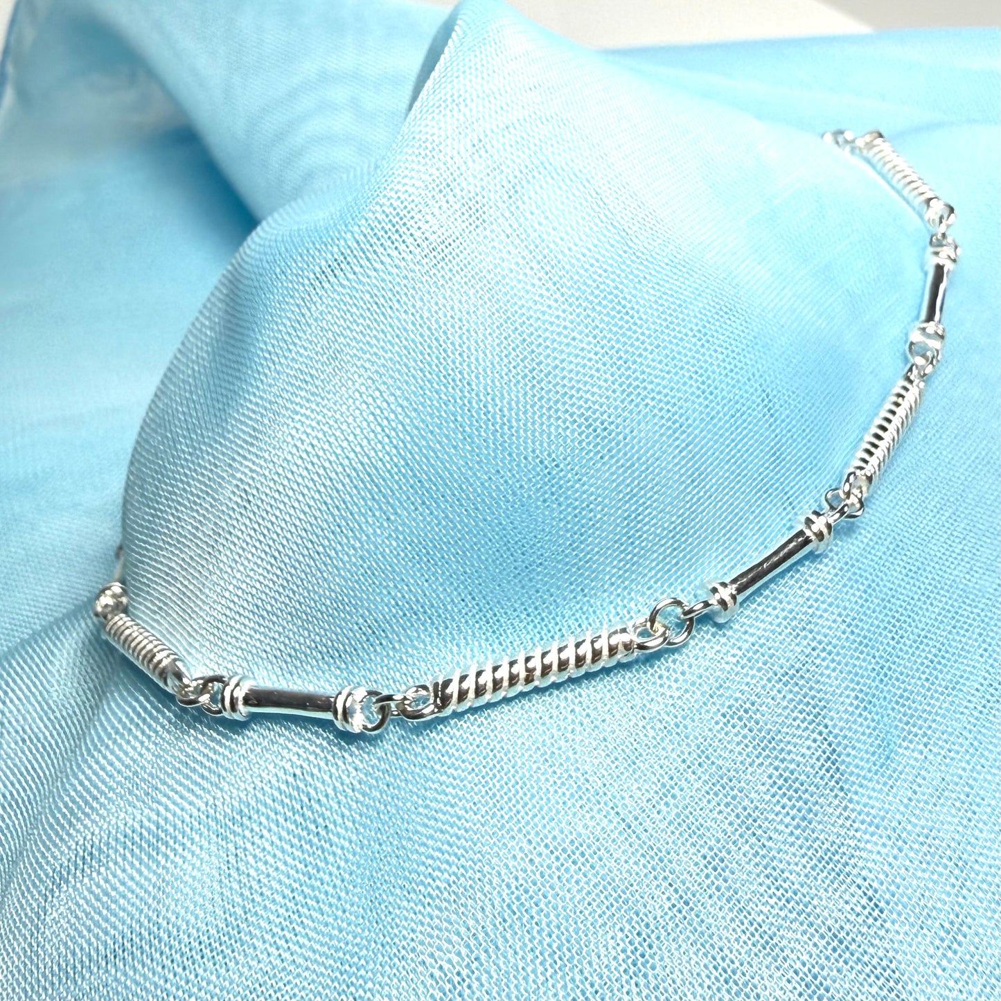 Ladies sterling silver long patterned twisted bracelet or ankle chain solid link