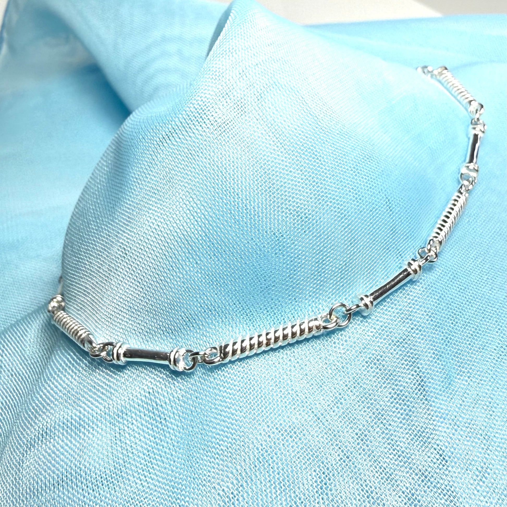 Ladies sterling silver long patterned twisted bracelet or ankle chain solid link