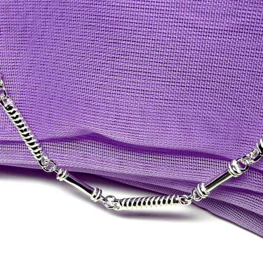 Ladies sterling silver long scrolled patterned necklace solid links