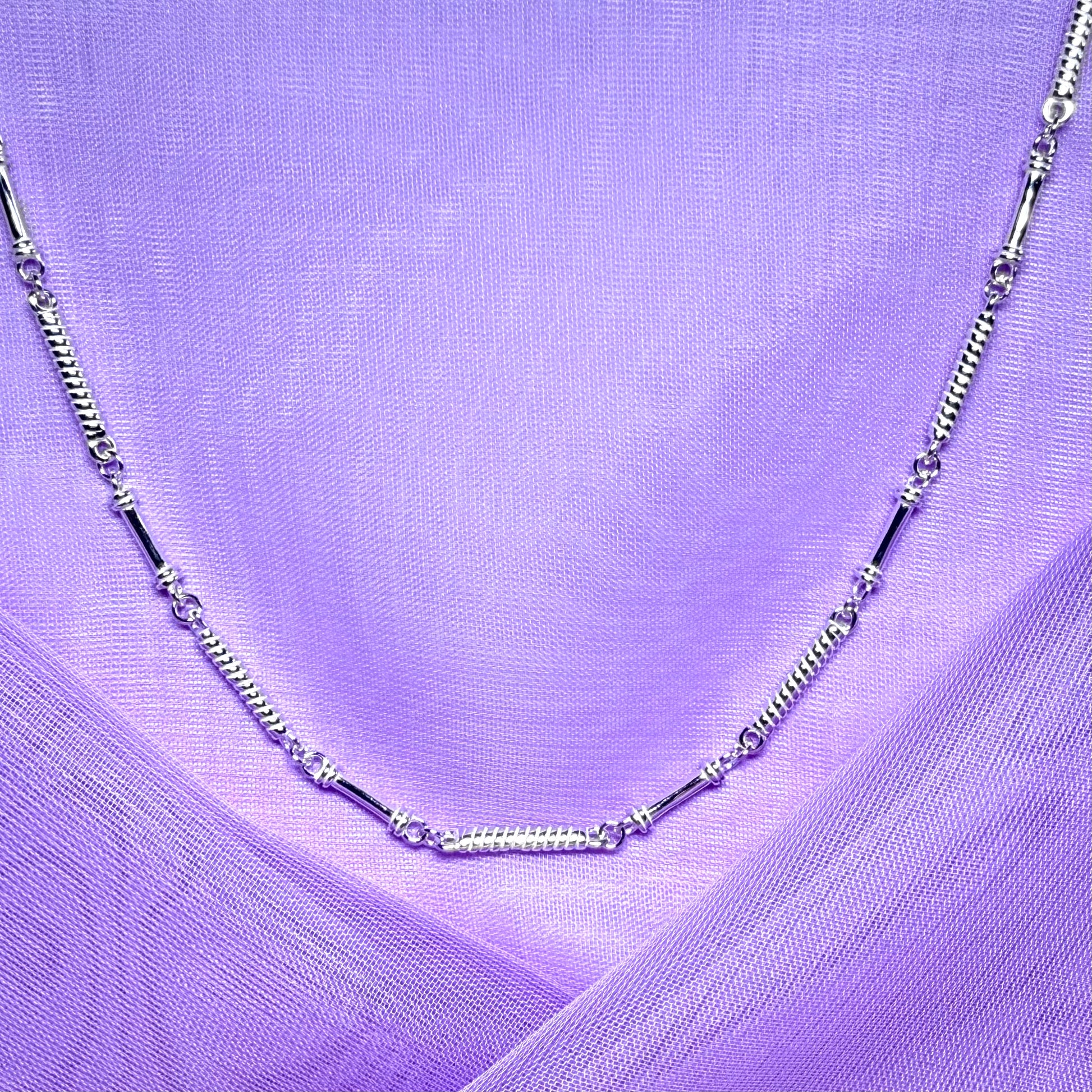 Ladies sterling silver long scrolled patterned necklace solid links