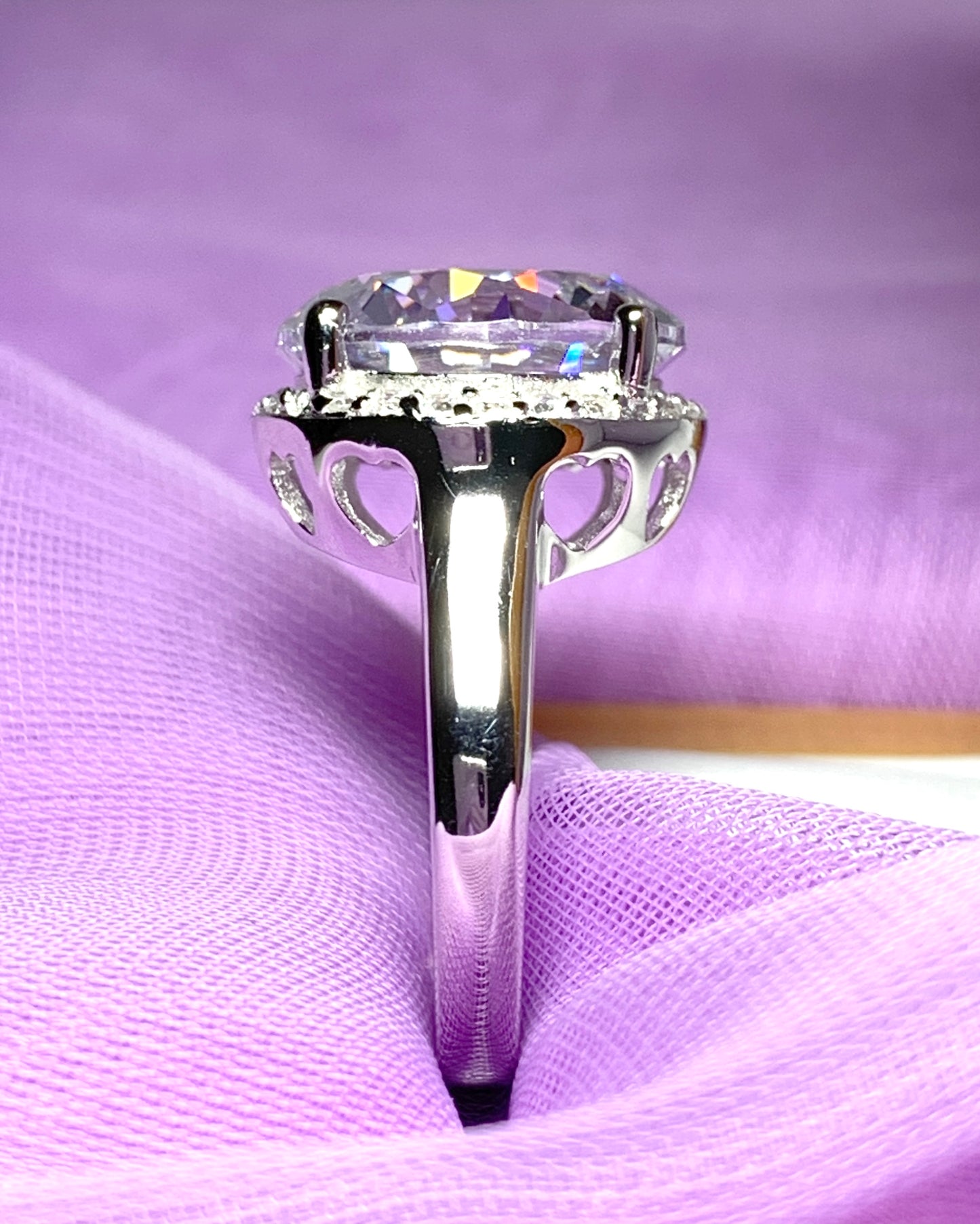 Ladies cubic zirconia round sterling silver large cocktail ring