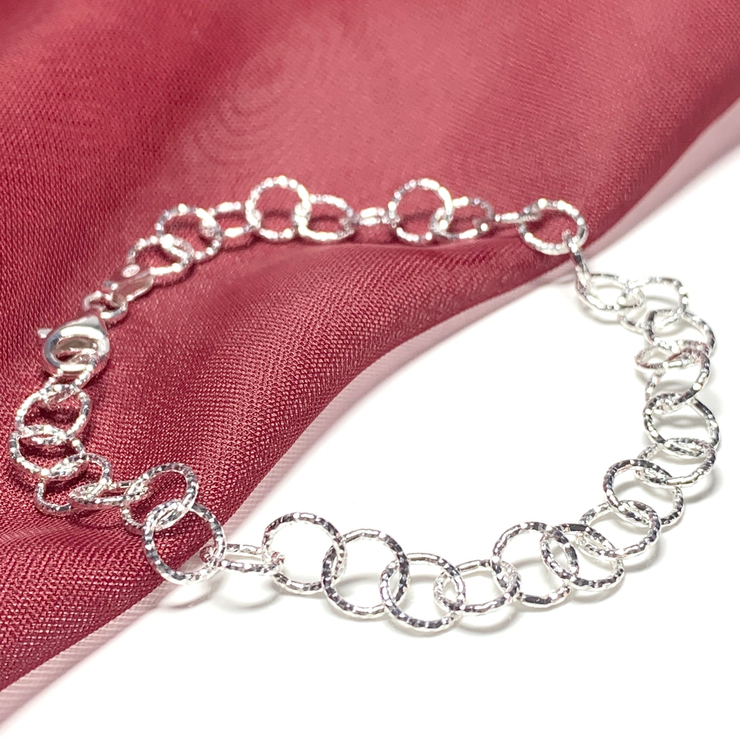 Ladies patterned round belcher link sterling silver bracelet