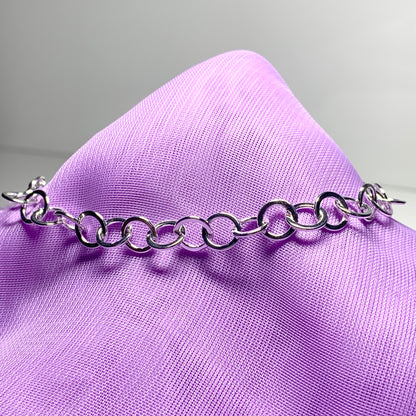 Ladies polished round link sterling silver bracelet