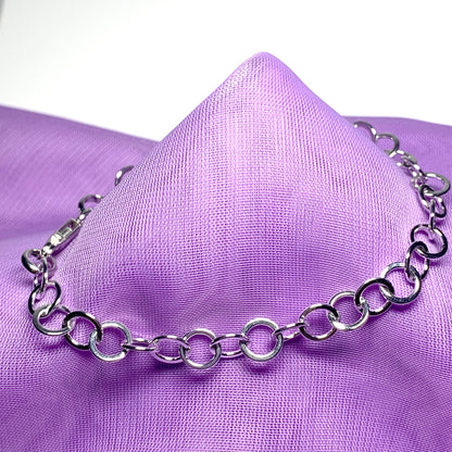 Ladies polished round link sterling silver bracelet