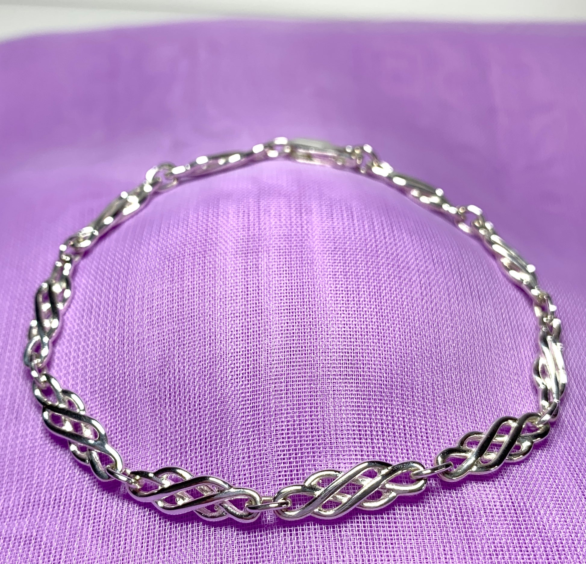 Ladies sterling silver bracelet fancy patterned solid Celtic link