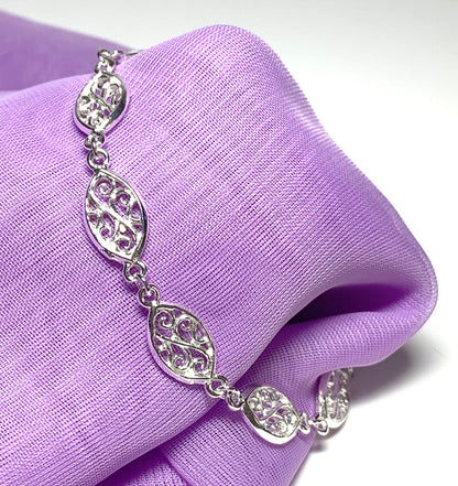 Ladies sterling silver bracelet fancy pierced filigree solid link