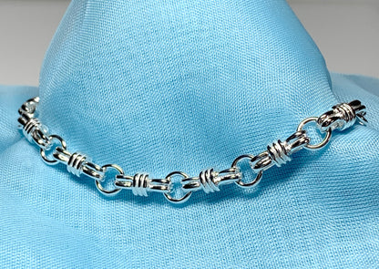 Ladies sterling silver bracelet solid link fancy patterned