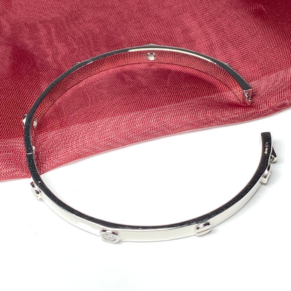 Ladies stone set oval bangle screw head design patterned sterling silver