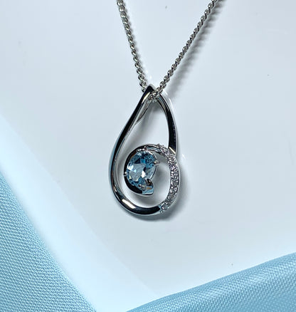 Large Aquamarine And Diamond White Gold Necklace