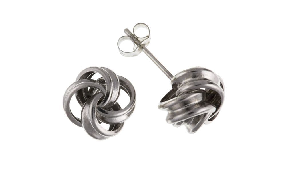 Large Knot Stud Earrings White Gold