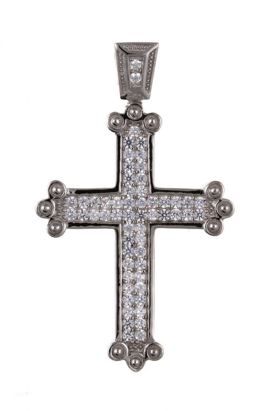Large stone set cross sterling silver cubic zirconia fancy including chain