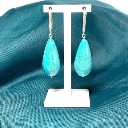 Large Turquoise Teardrop Sterling Silver Drop Earrings