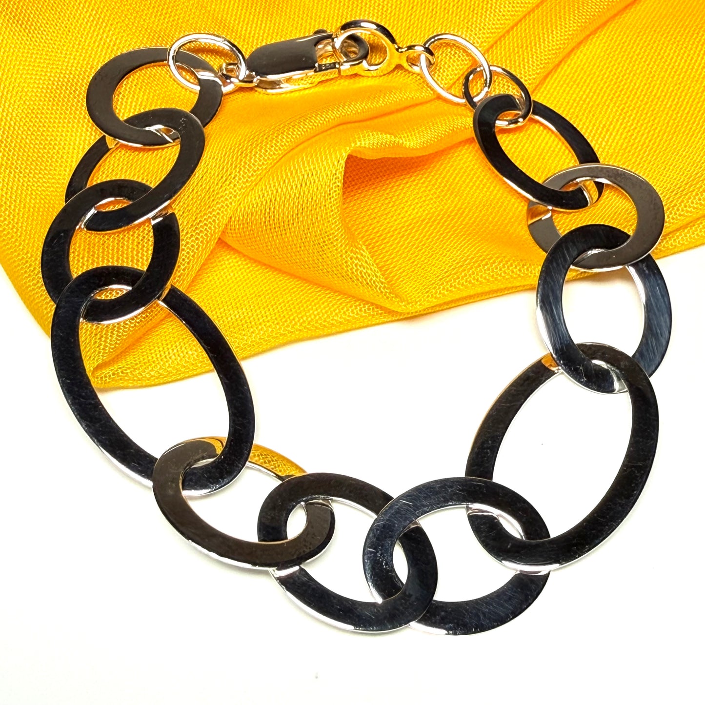 Large Link Oval Ladies Polished Solid Sterling Silver Bracelet