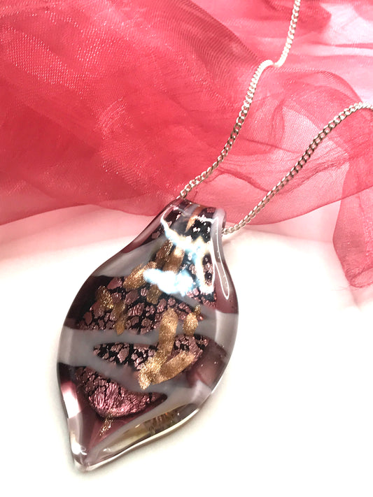 Large Pink Real Murano Glass Leaf Necklace