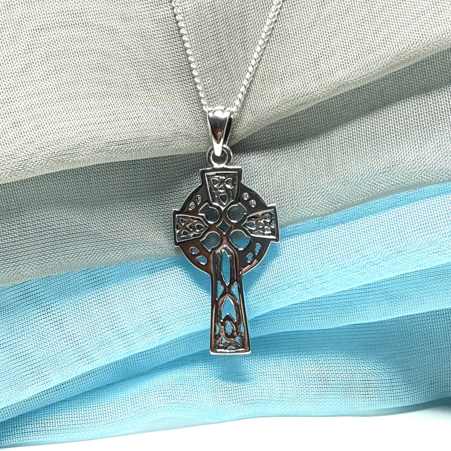 Large Sterling Silver Celtic Cross Including Chain