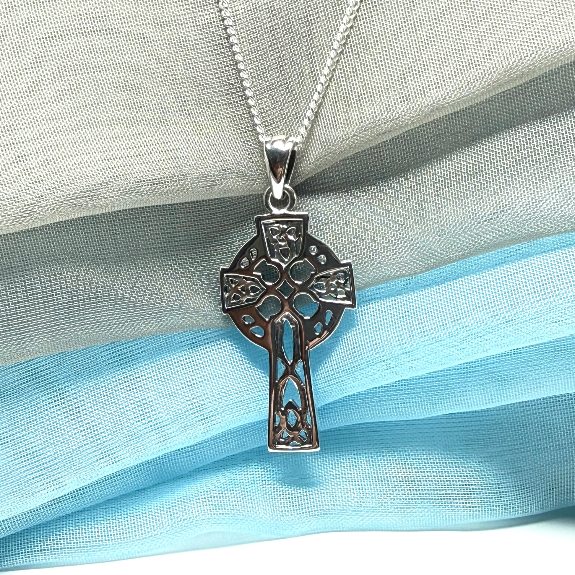 Large Sterling Silver Celtic Cross Including Chain