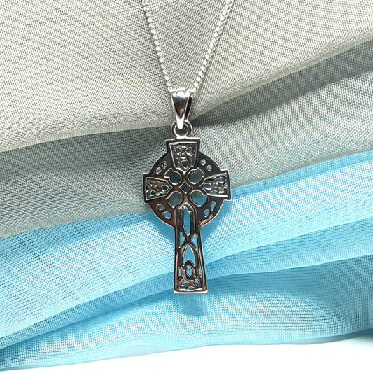 Large Sterling Silver Celtic Cross Including Chain