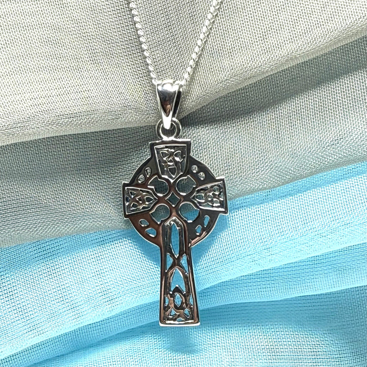 Large Sterling Silver Celtic Cross Including Chain