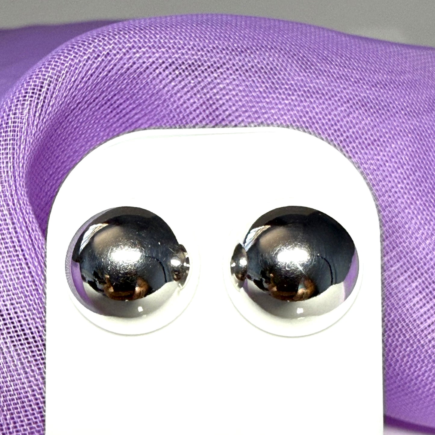 Large ball stud style earrings sterling silver, plain polished 12 mm