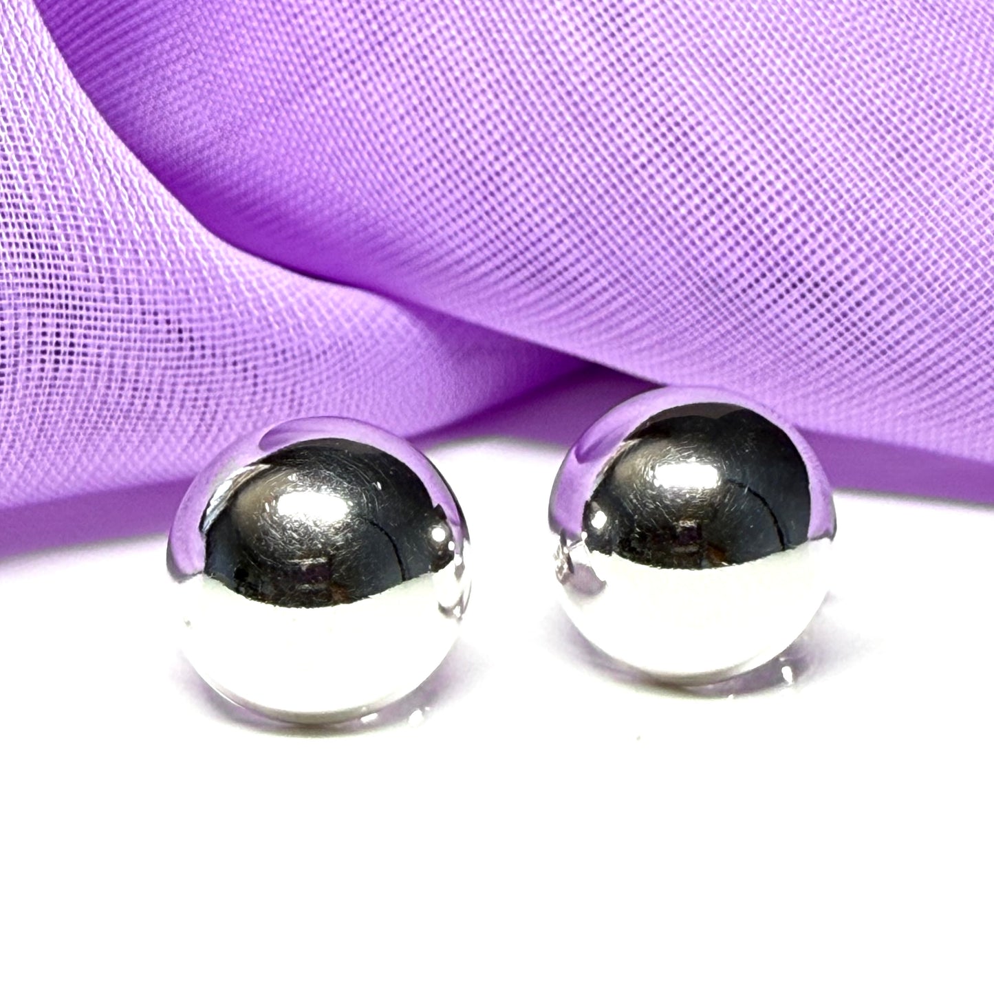 Large ball stud style earrings sterling silver, plain polished 12 mm