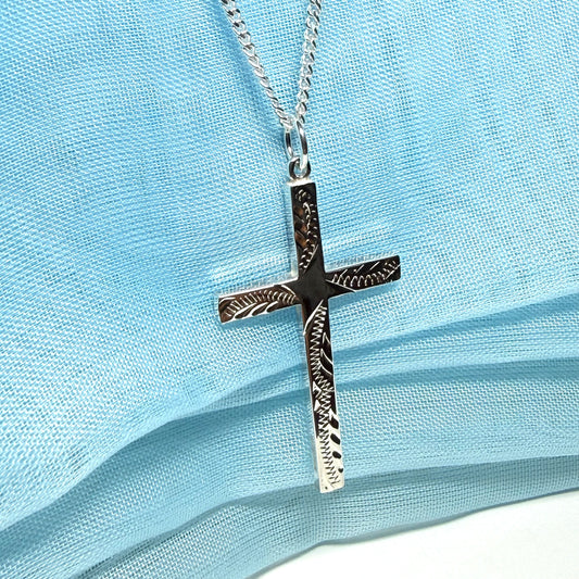 Large cross sterling silver with a patterned designed