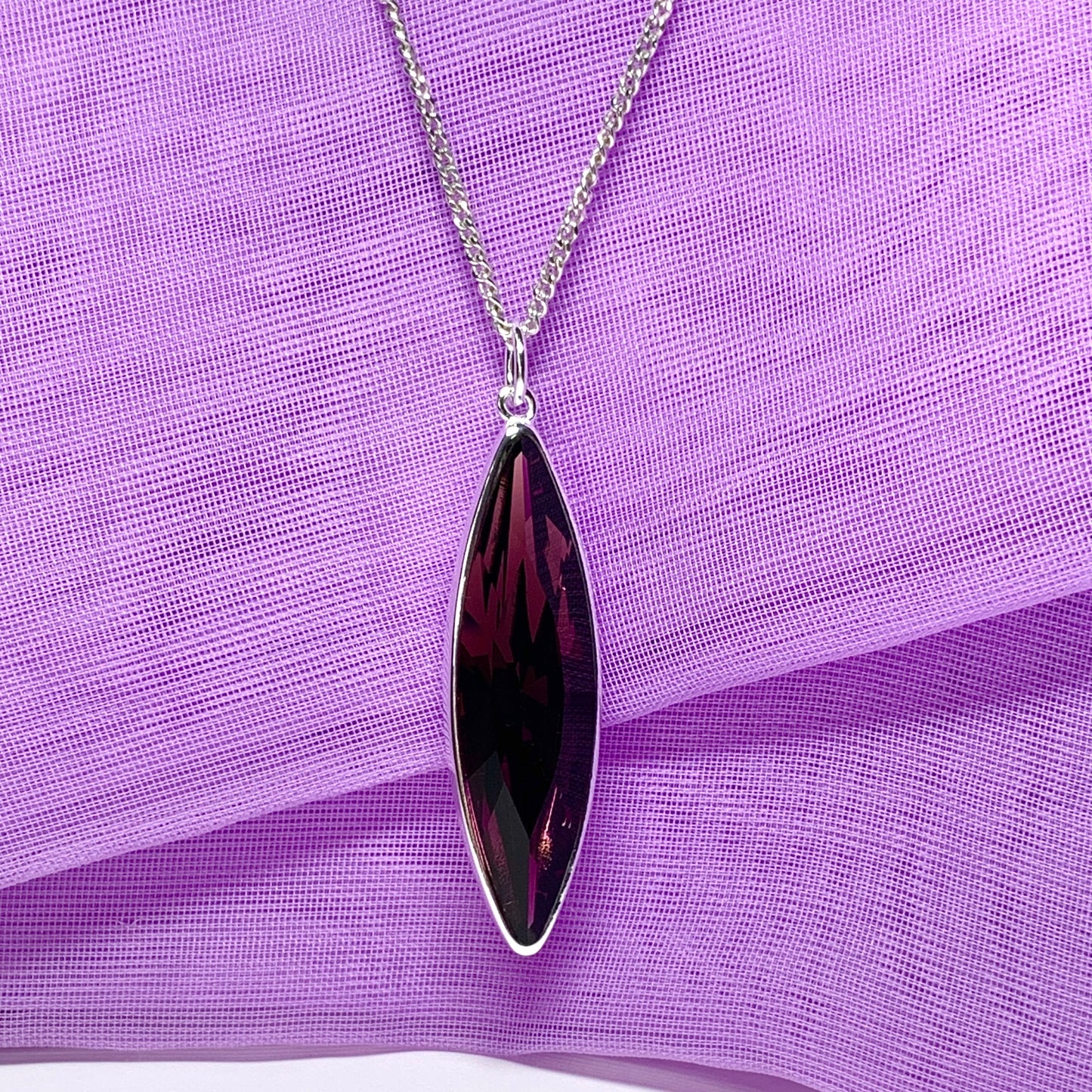 Large purple crystal marquise necklace pendant