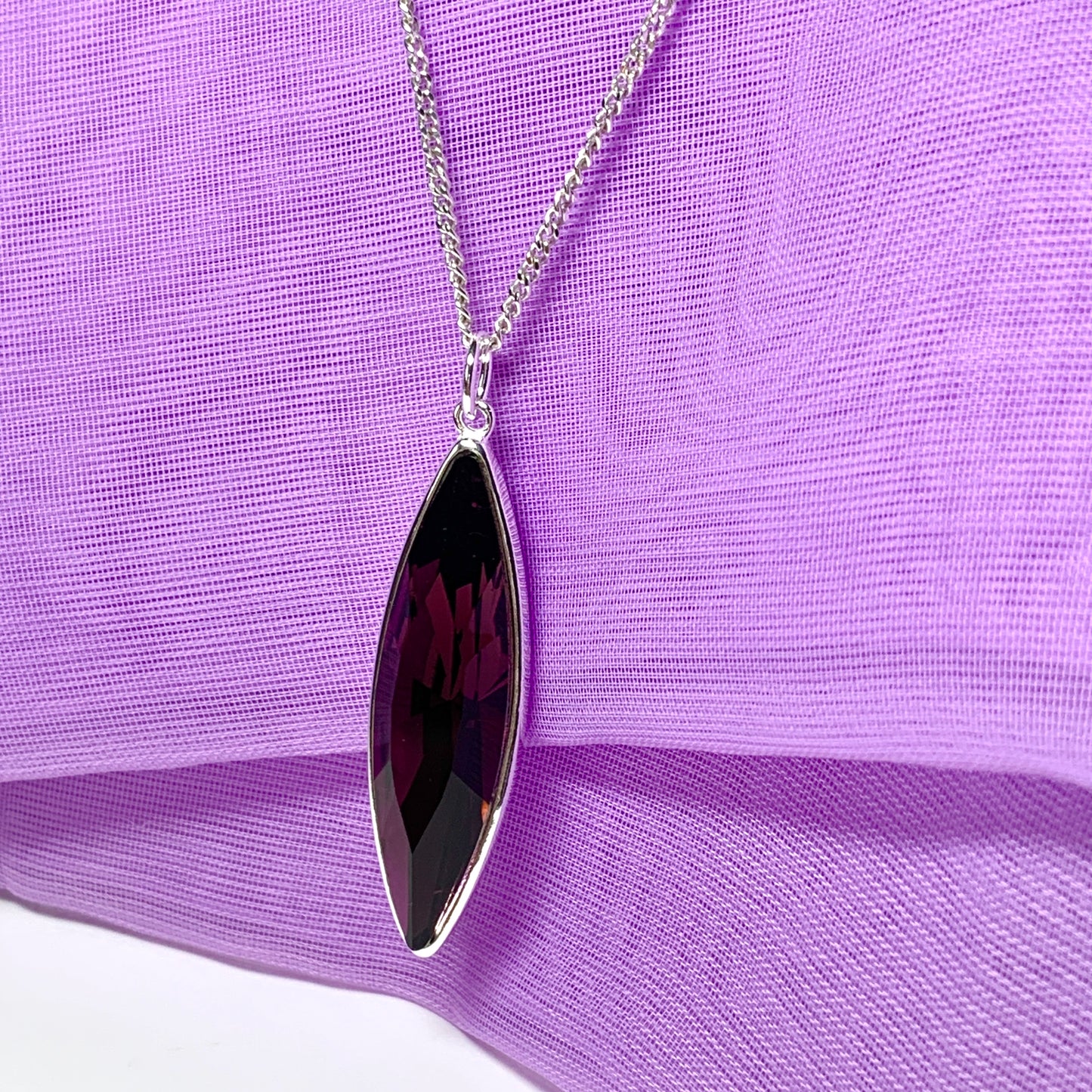 Large purple coloured crystal marquise necklace pendant