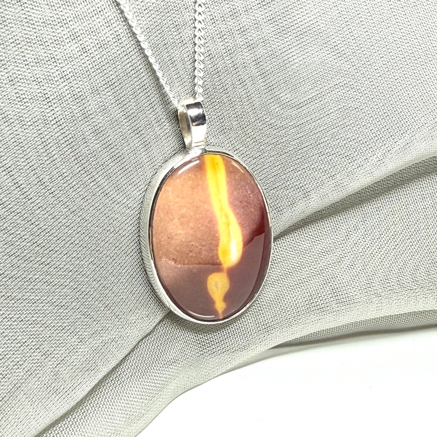 Large real Mookaite necklace oval shaped  sterling silver pendant